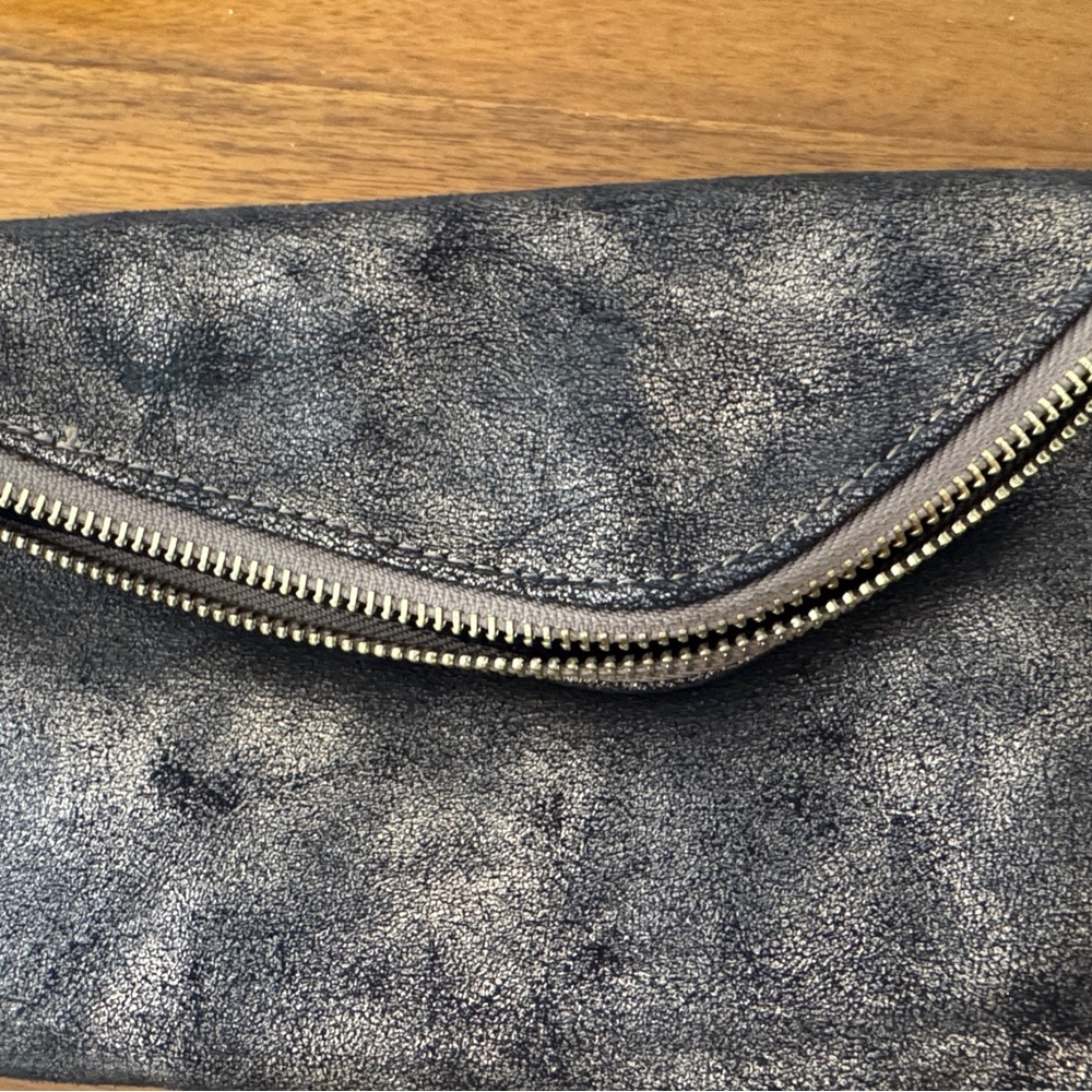 Street Level Black Clutch with Silver Zipper
